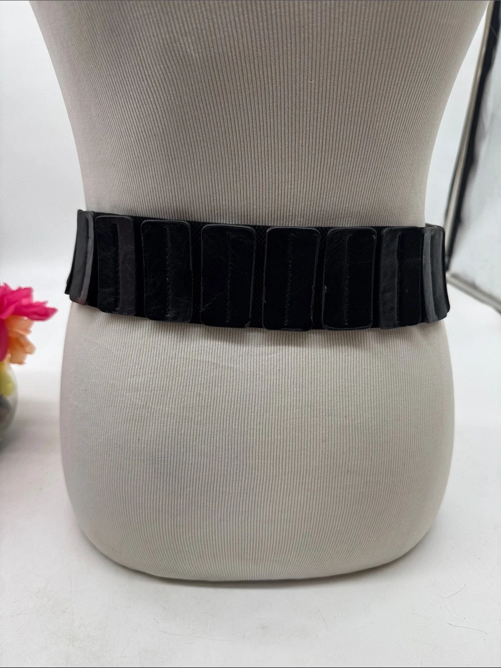 Black Studded Elastic Waist Belt with Ring Buckle